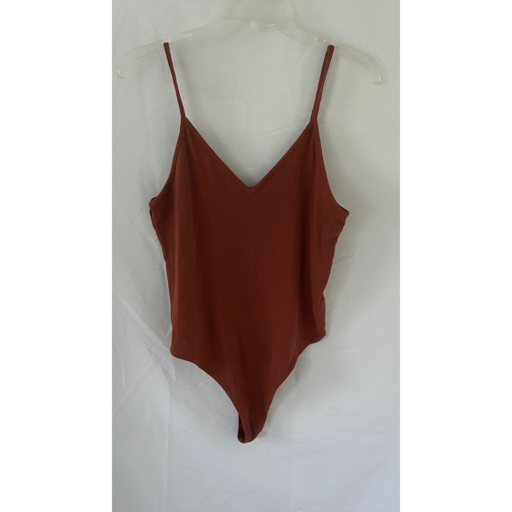 BP Ribbed V Neck Spaghetti Strap‎ Bodysuit Burnt Orange Size L